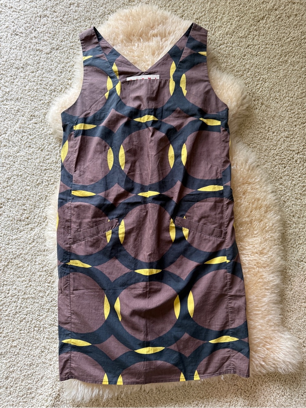 Marni Italy IT 40 Geometric Circle Print Cotton Shift Dress Brown Yellow. Sz.4